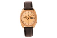 Bulova - An Accutron Wristwatch Reference: 3179 Serial: H897135 Year: circa 1970 Bezel: Smooth, Electroplated Case Material: Stainless Steel, Gold Electroplated Bezel, Rolled Gold Case Back Case Diameter: Approximately 34mm x 34mm Dial: Gold-Tone, Brushed
