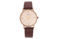 Asprey &ndash; A Dress Watch Year: circa 1960 Bezel: Smooth Case Material: Surface Testing as 9ct Case Diameter: Approximately 34mm Dial: Cream, Linen Texture Numerals: Baton Crown: Fluted Movement: Automatic Strap: Brown Leather Strap Inner Circumference: Appr