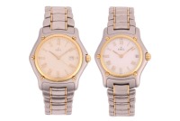 Ebel &ndash; A Pair of &lsquo;His & Hers&rsquo; 1911 Wristwatches Reference: Gentleman&rsquo;s: 187902, Lady&rsquo;s: 188901 Serial: Gentleman&rsquo;s: 74638079, Lady&rsquo;s: 72629295 Bezel: Smooth, Bi-Metal, Screw Detail Case Material: Stainless Steel Case Diameter: Gentleman&rsquo;s: Approximately 3