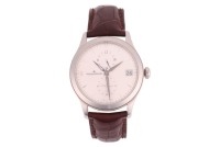 Jaeger-LeCoultre - A Master Hometime Wristwatch Reference: 174.8.05.S Serial: 2504185 Bezel: Smooth Case Material: Stainless Steel Case Diameter: Approximately 40mm Dial: Silvered Numerals: Baton, Arabic at nine o&rsquo;clock, Minute Track Crown: Signed, Fluted