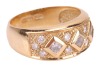 A diamond-set ring, of a chequerboard design, comprising three round brilliant-cut diamonds in square mounts, interspersed with smaller diamond accents, estimated total weight 0.38ct, in yellow metal stamped '750', size O, 5.49 grams. - 3