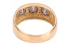A diamond-set ring, of a chequerboard design, comprising three round brilliant-cut diamonds in square mounts, interspersed with smaller diamond accents, estimated total weight 0.38ct, in yellow metal stamped '750', size O, 5.49 grams. - 4