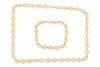 A heavy anchor link necklace and a matching bracelet; fastened with lobster clasp, marked '750', link width 8.8 mm, measuring 51.0 cm and 21.0 cm in length respectively, total weight of item 107.69 grams. (2)