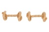 A pair of 'Marine knot' cufflinks in 18ct yellow gold, textured and terminated with nautical rope knot motifs, partial British hallmarks, overall measures 2.5 cm wide, the total weight of items 14.29 grams. - 2