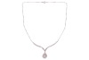 A diamond-set necklace, composed of a V-shaped bar, with diamond-set chevron detailing, suspending a pear-shaped diamond-set pendant, to a box-link chain measuring approximately 42cm, in white metal stamped &lsquo;585&rsquo;; 8.4 grams - 2