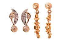 Two pairs of earrings; comprising a pair of paste-set earrings, of stylised foliate design, in 18ct gold mounts, with screw backs, together with a pair of faceted bead drop earrings, in yellow metal surface tested as 18ct; 5.7 grams (2) Please note: Unles