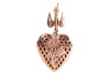 A heart-shaped pendant with diamonds, comprises a hollow heart pendant in yellow precious metal, fully pav&eacute; set with rose-cut diamonds, engraved scrollwork on the edges, pierced lattice and daisy motif at the reverse, suspending on a dove surmount with di - 2