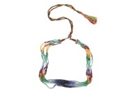 A multi gem-set bead necklace, composed of five rows of faceted beads, of various gems including emeralds, sapphires and rubies, to a multi-coloured cord clasp with tassel terminal; 66.7 grams