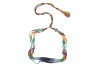 A multi gem-set bead necklace, composed of five rows of faceted beads, of various gems including emeralds, sapphires and rubies, to a multi-coloured cord clasp with tassel terminal; 66.7 grams