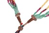 A multi gem-set bead necklace, composed of five rows of faceted beads, of various gems including emeralds, sapphires and rubies, to a multi-coloured cord clasp with tassel terminal; 66.7 grams - 2