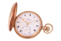 Vertex for Asprey - A 9ct Gold Half-Hunter Pocket Watch Reference: 6221 Serial: 696221 Year: 1947 Case Material: 9ct Yellow Gold (Enamel Roman numeral track on case front, engraved on cuvet with &lsquo;W.R. Plumridge, an appreciation of over 30 years service wi