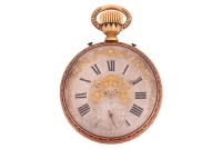 An Unusual Franco-Turkish Double-Sided Fob Watch Year: circa Late 19th Century Case Material: Gilt Metal and Champlev&eacute; Enamel Detail Case Diameter: Approximately 55mm Dial: Gold-Tone with Floral Engraving to the centre; White with Gold-Tone Floral Detail 
