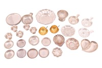A small group of silver, including a heavy silver Tastevin inset with a Commemorative silver coin after J. Mauger with a curly-headed bust of Louis XIV, the scroll handle with cast detail of a fleur-de-lis, the body decorated with a fox craning to reach a