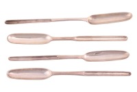 A small collection of four 18th-century silver double-ended marrow spoons, London 1725 by Paul Hanet, 25.4 cm long, together with three similar marrow spoons of differing dates and makers, but all 18th century. 151.0 grams / 4.85ozt (4) Paul Hanet was one