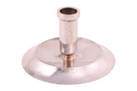 A Swedish silver candlestick, circular, hand hammered with slightly depressed centre and a cylindrical candle aperture. Fully marked with Swedish silver marks and Karlsson maker's mark. 9cm high x 12cm, 286.15 grams (9.2ozt).